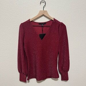 Alex & Parker Burgundy V-Neck Blouse